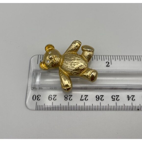 Teddy Bear Brooch Gold Tone Clear Rhinestone Eyes 2" - Picture 9 of 9
